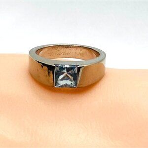 Cartier Aquamarine 18K White Gold Tank Ring Size 5.75